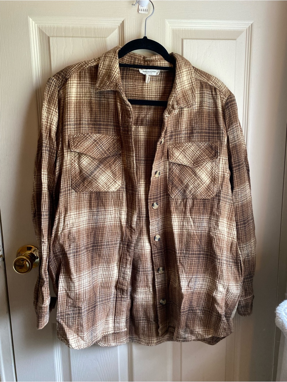 beachlunchlounge 100% Cotton Brown Plaid Shirt Jacket
